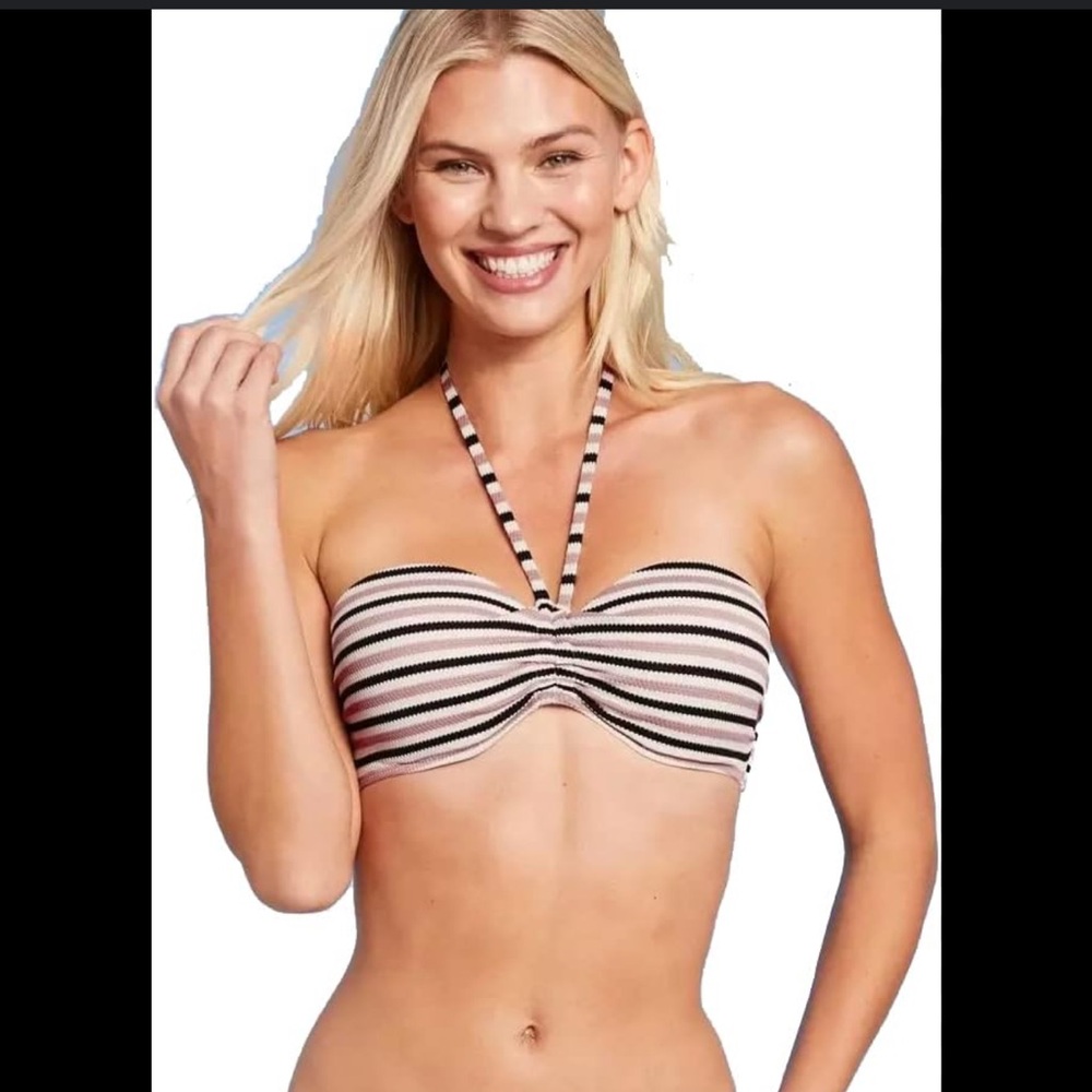 Shade & Shore Striped Lightly Lined Halter Pique Textured Bandeau Bikini